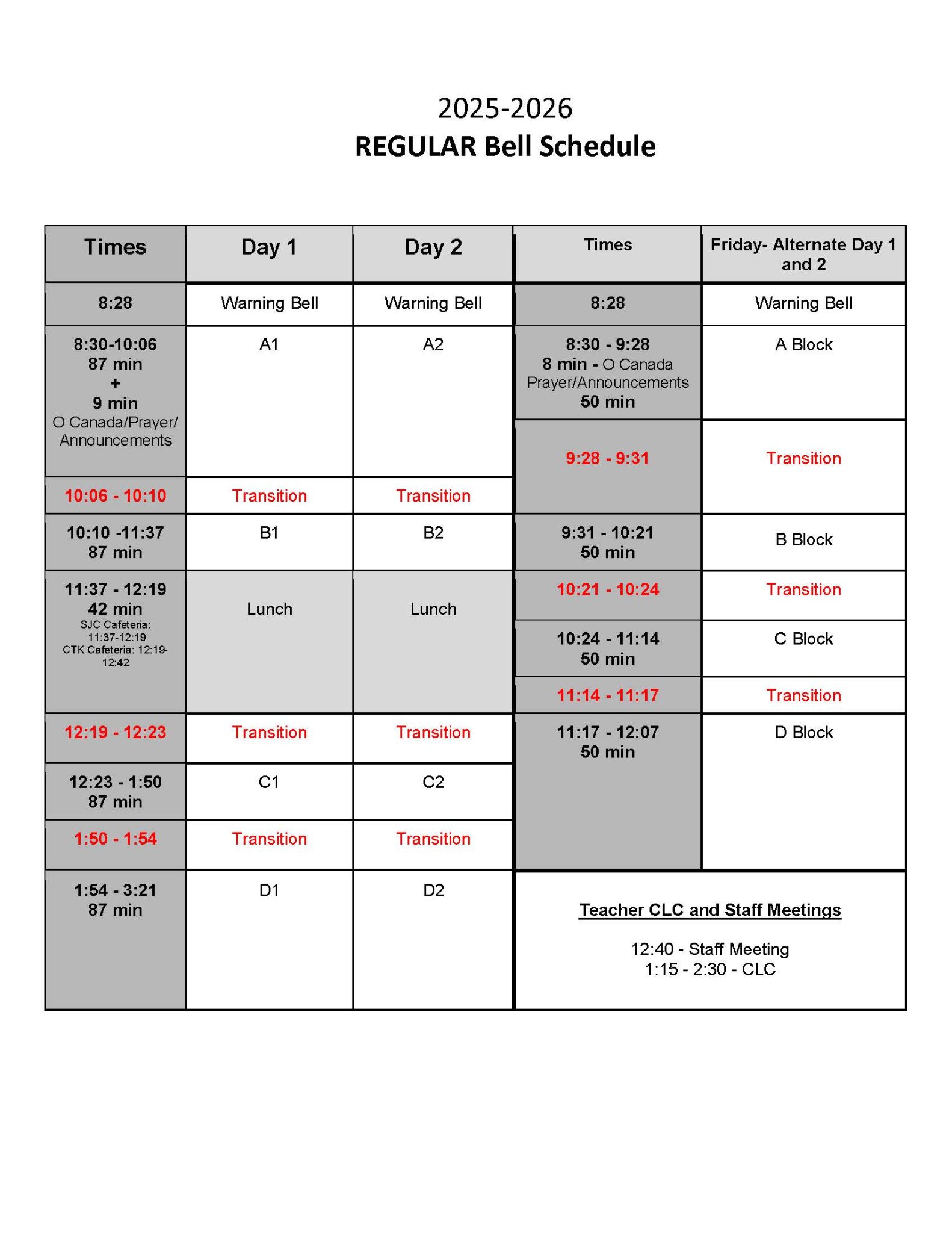 Bell Schedule 2025 2026 