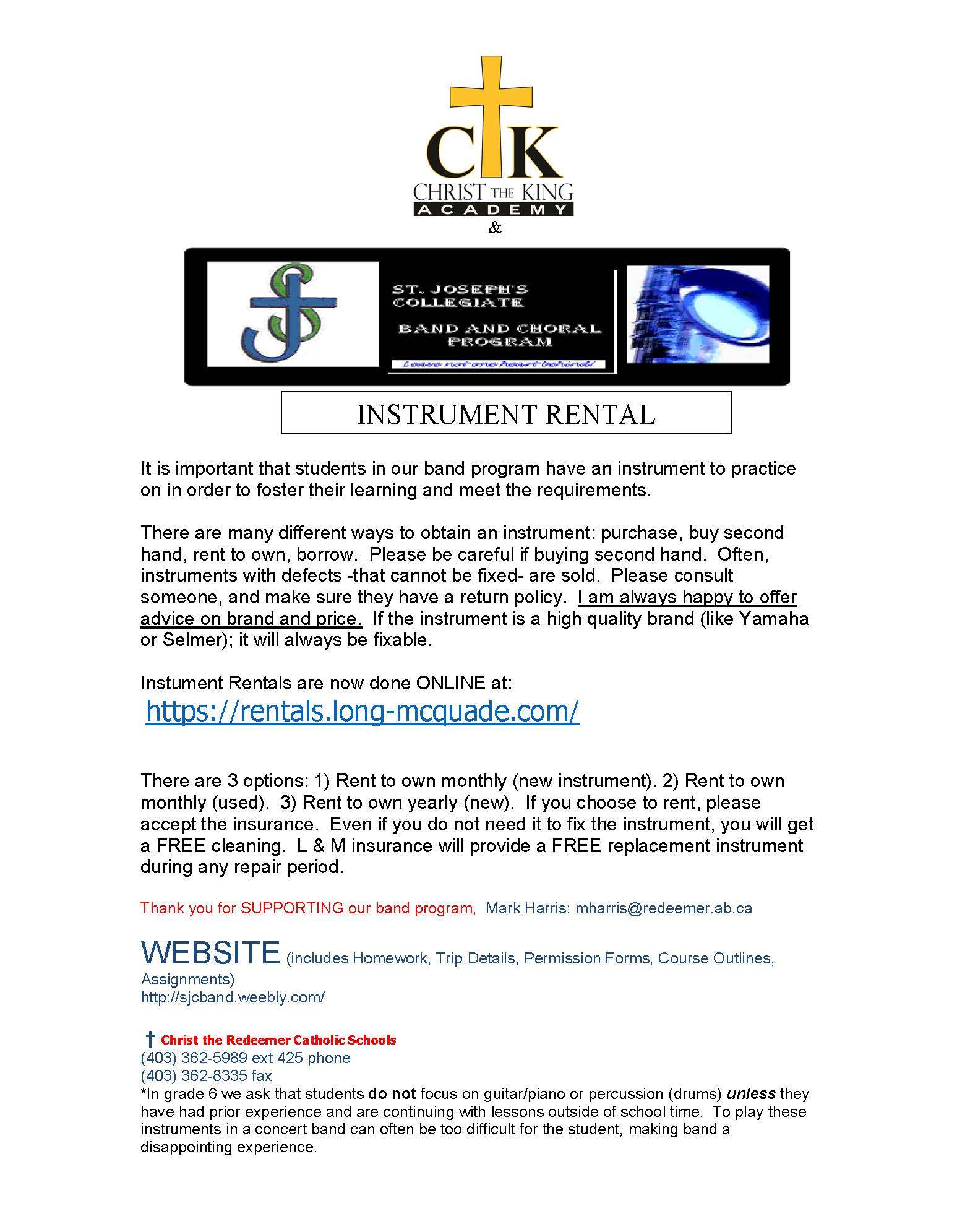 New Instrument Rental Information