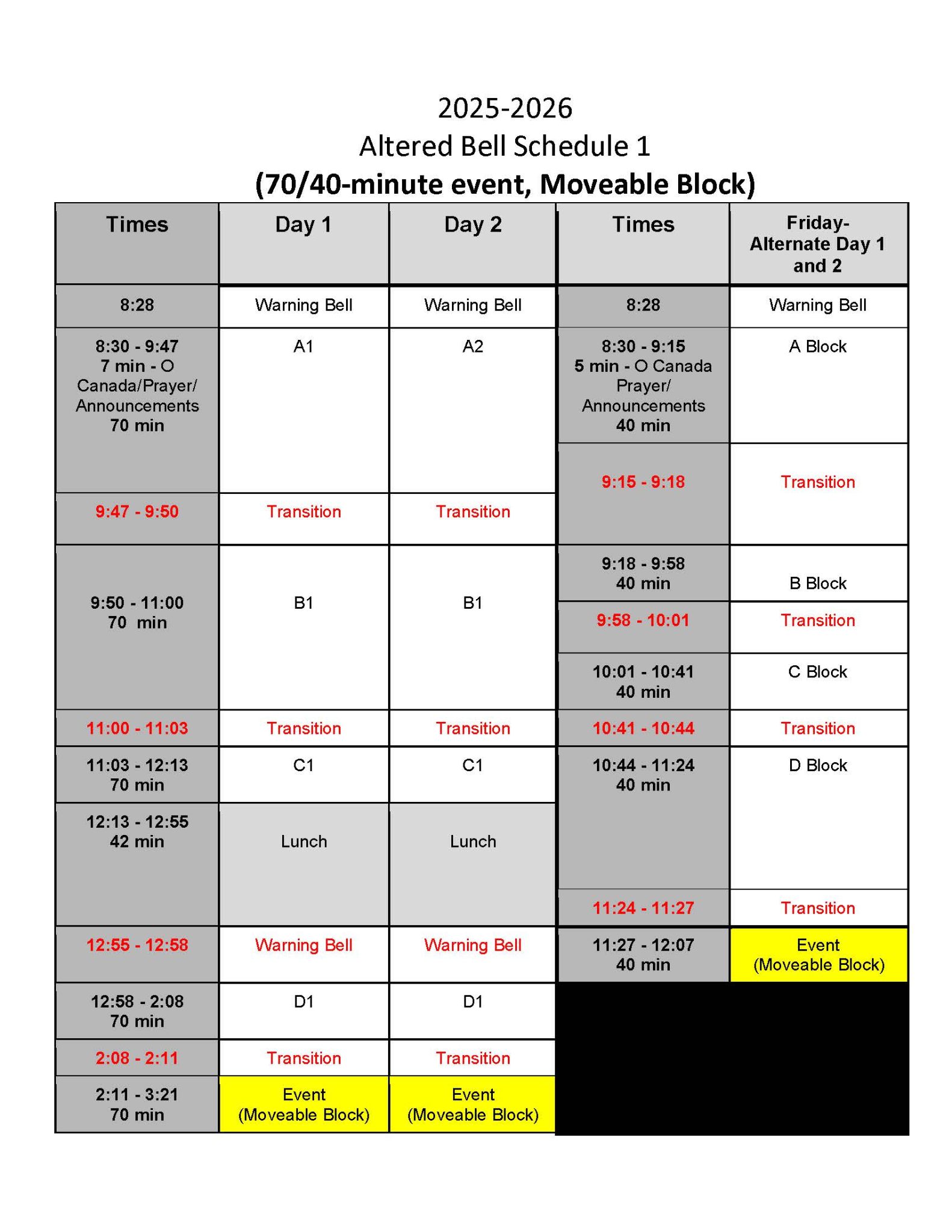 Bell Schedule 2025 2026 - altered 1