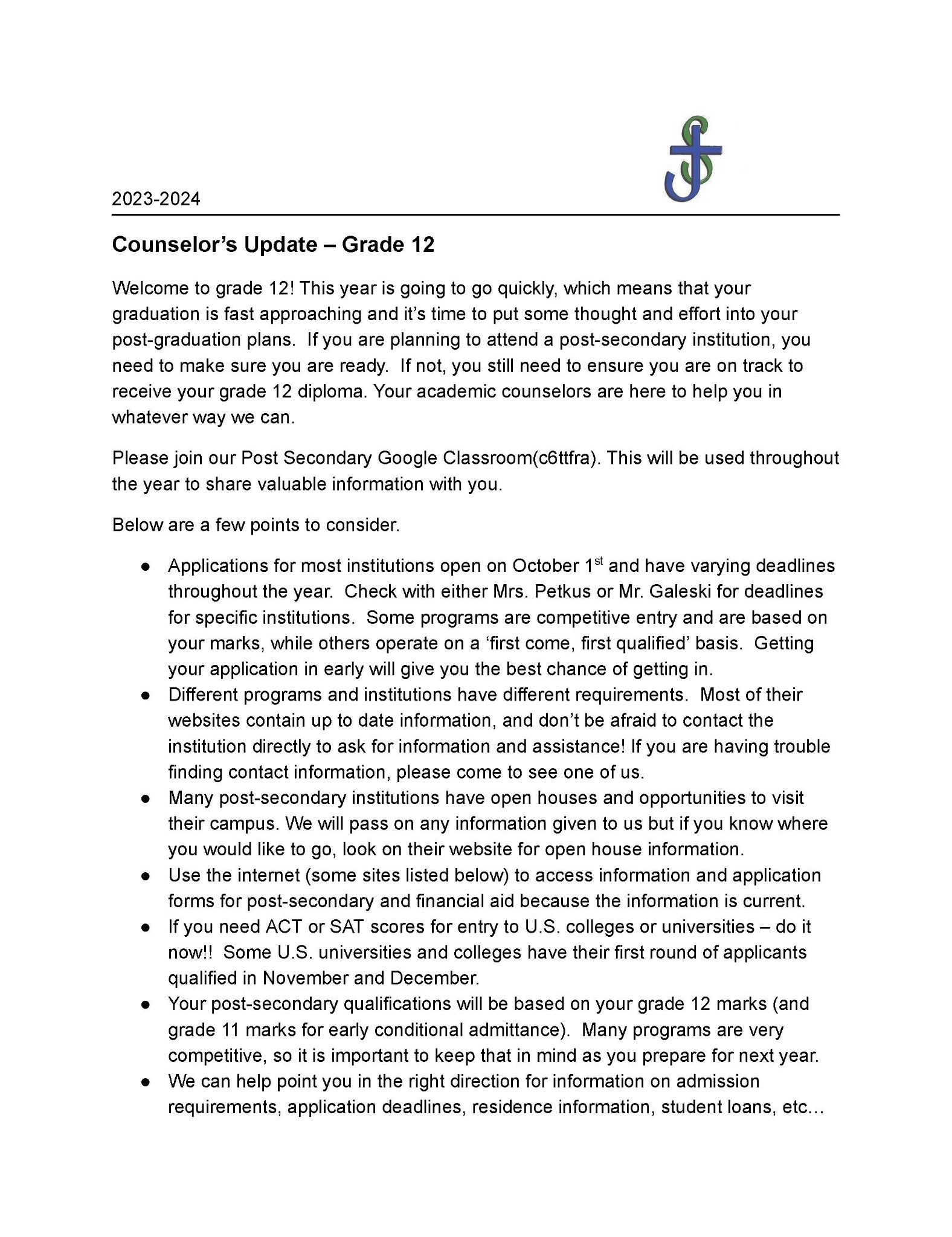 Counselor Update for 2023 2024 Page 1