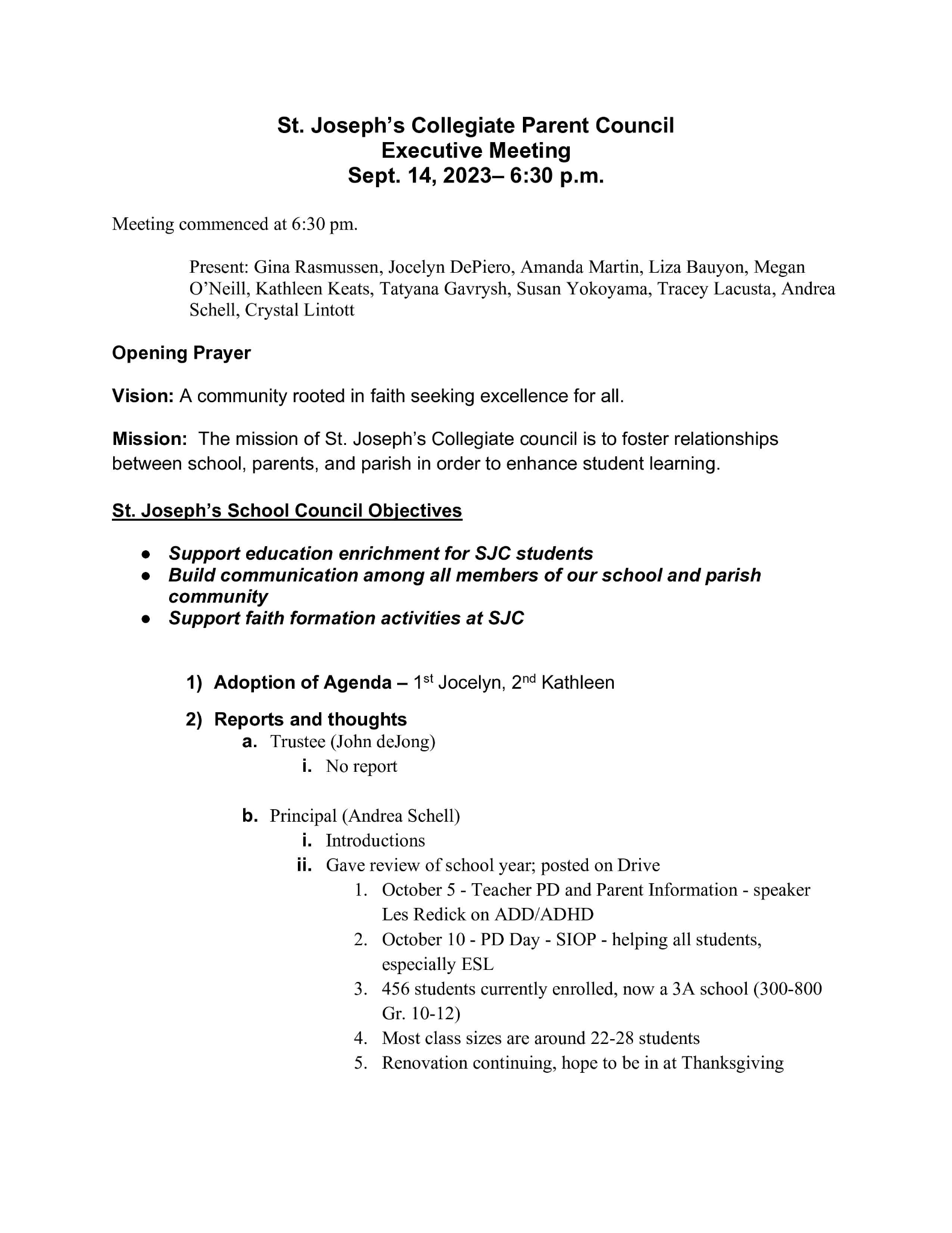 september minutes page 1