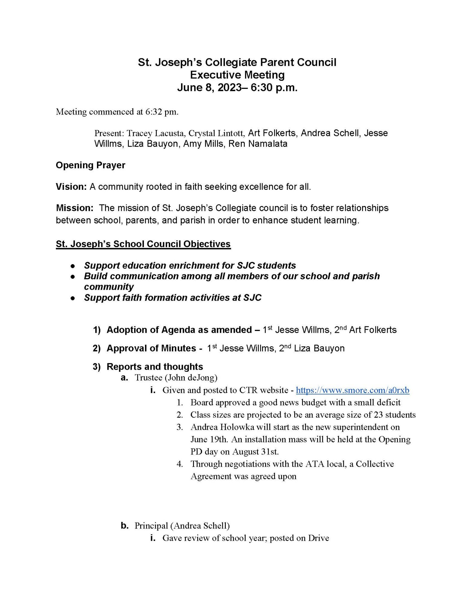 SJC Parent Council Minutes 2023 06 08 Page 1